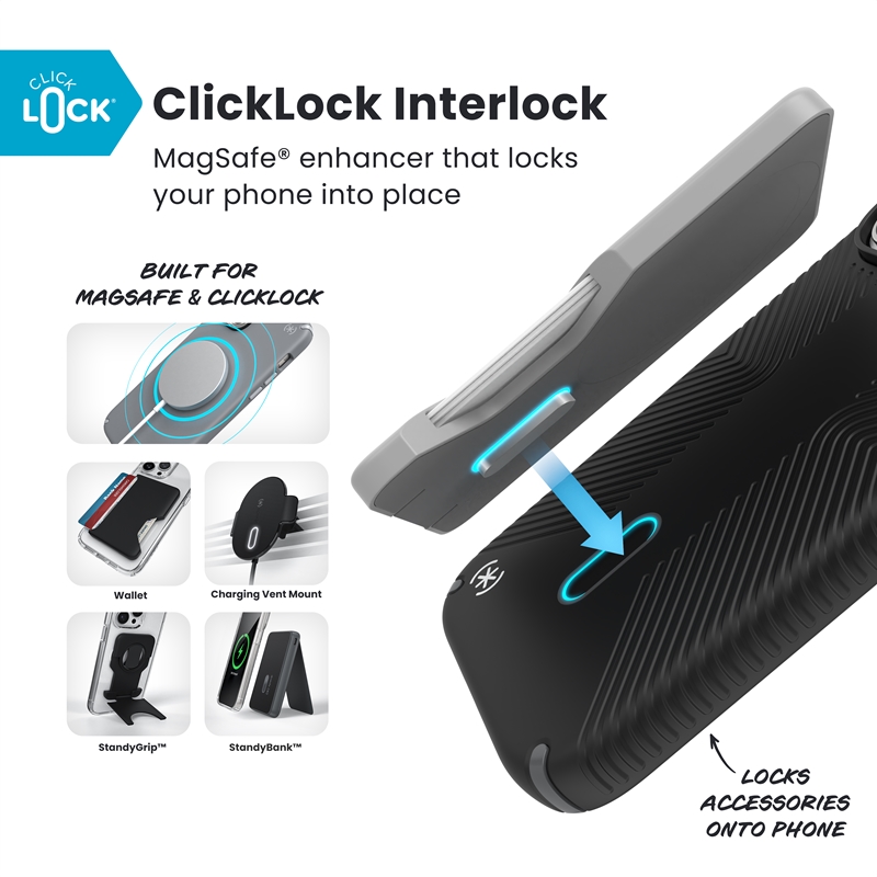 Coque iPhone 17 Pro Presidio2 Grip ClickLock MagSafe noir Speck