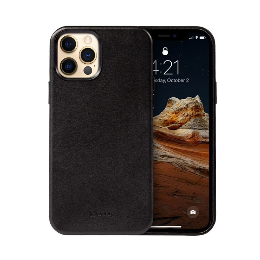 Coque en cuir noir ESSENTIAL pour iPhone 12 Pro Max - case-minute