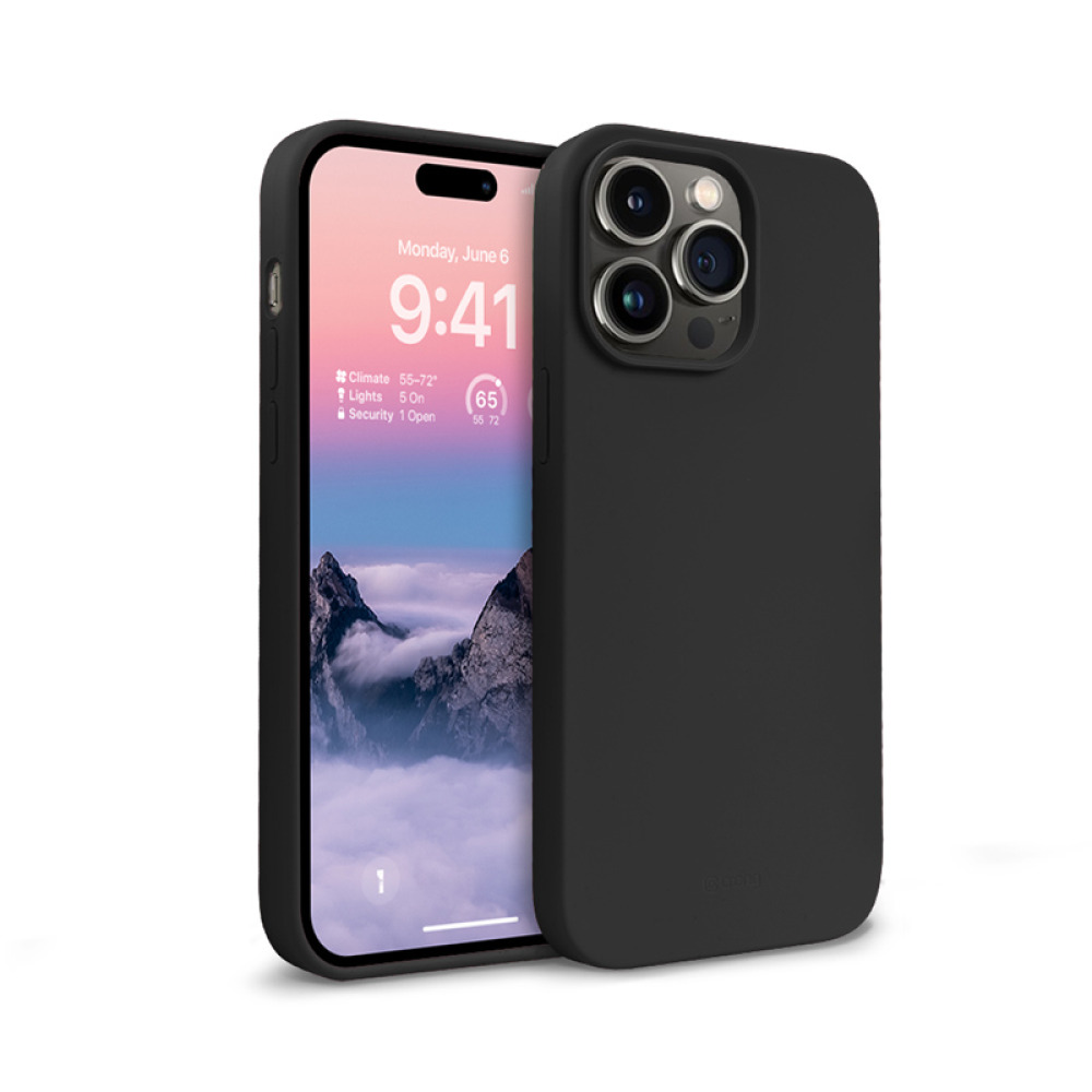 Coque en silicone liquide Crong pour iPhone 14 Pro noir - case-minute