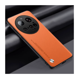 Coque antichoc cuir PU et fibre de carbone pour Xiaomi 15 Ultra orange - case-minute