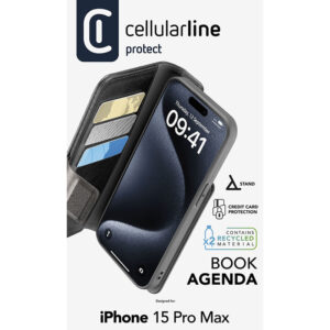 coque iphone 15 pro max book agenda cellularline noir