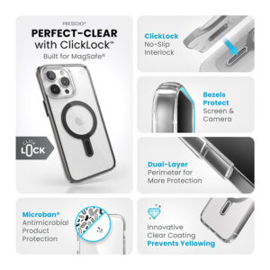 coque iphone 15 pro max presidio perfect clear clicklock magsafe speck noir givré
