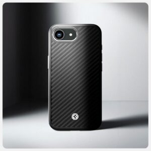 coque iphone 16e / 17e enzo aramid spigen noir mat