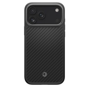 coque enzo aramid ”t” mag magsafe pour iphone 17 pro spigen noir/argent