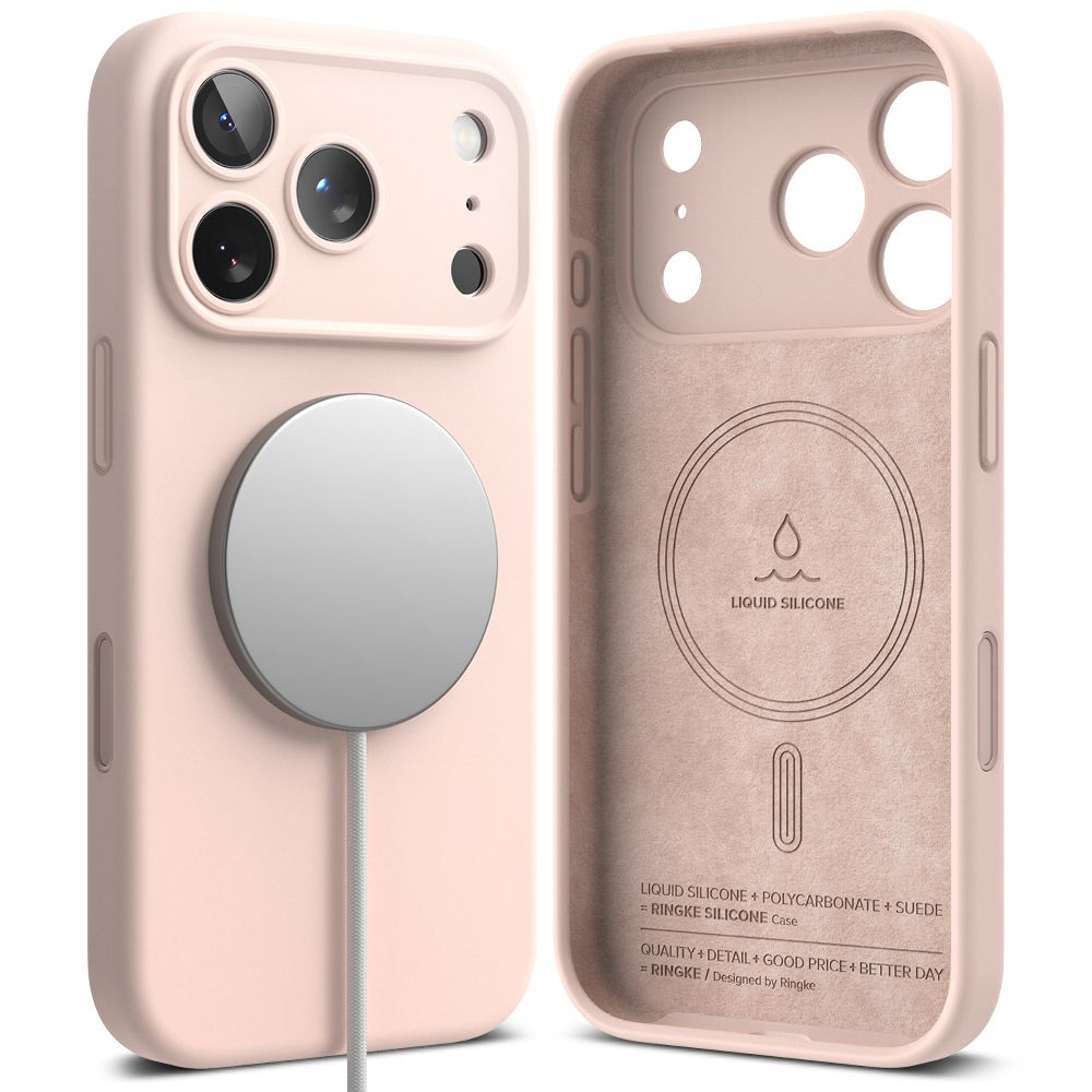 coque silicone magnetic magsafe pour iphone 17 pro ringke sable rose
