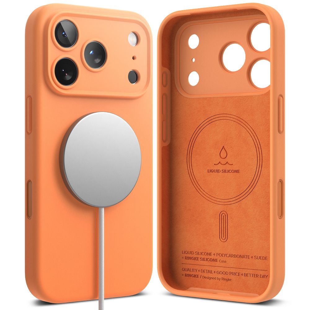 coque silicone magnetic magsafe pour iphone 17 pro ringke orange mandarine