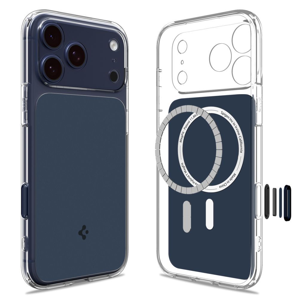 coque ultra hybrid ”t” mag magsafe pour iphone 17 pro spigen bleu mat