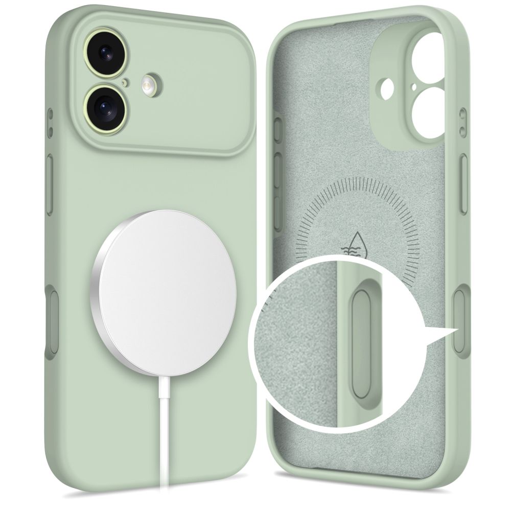 coque silicone magsafe pour iphone 17 tech protect sauge