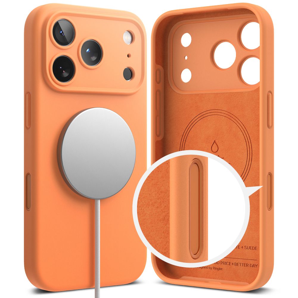 coque silicone magnetic magsafe pour iphone 17 pro ringke orange mandarine