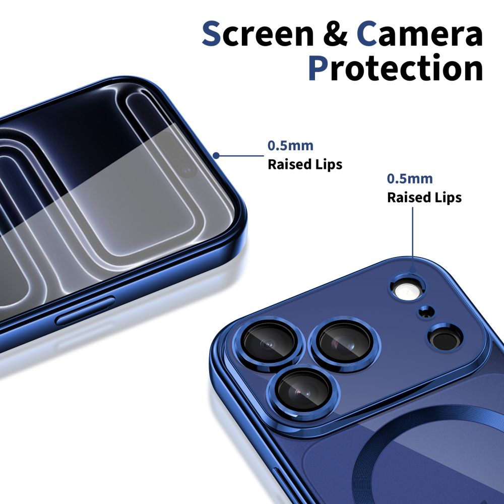 coque magflex magsafe pour iphone 17 pro tech protect bleu profond brillant