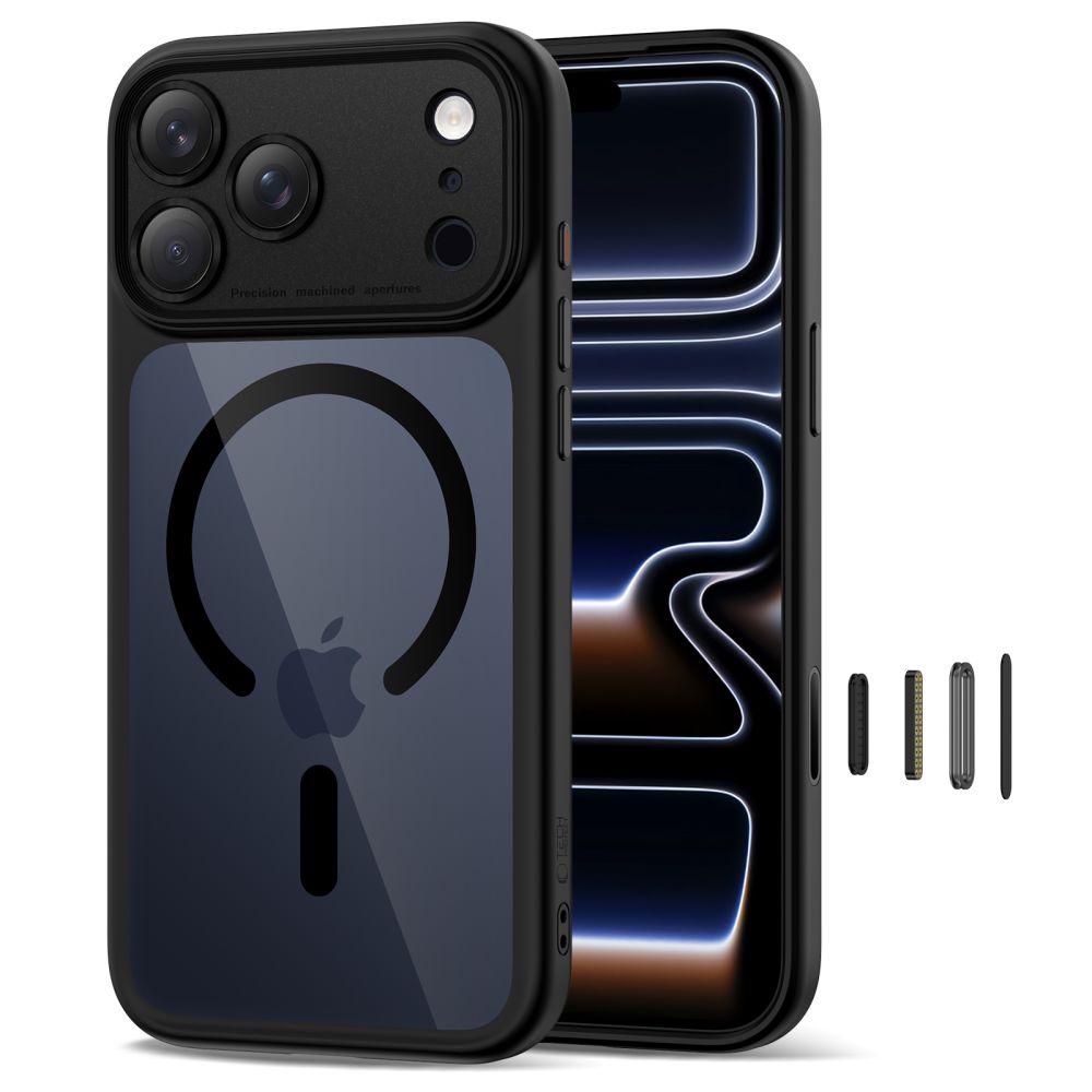 coque magpeak magsafe cc pour iphone 17 pro tech protect noir/transparent