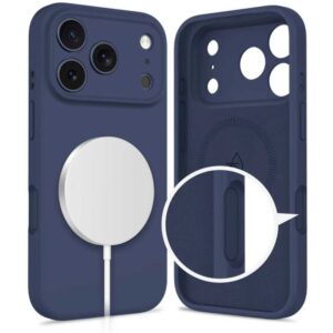 coque silicone magsafe pour iphone 17 pro tech protect bleu profond