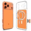 coque ultra hybrid ”t” mag magsafe pour iphone 17 pro spigen orange brillant