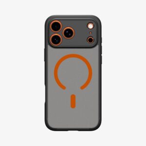 coque ultra hybrid mag magsafe pour iphone 17 pro spigen noir givré/orange