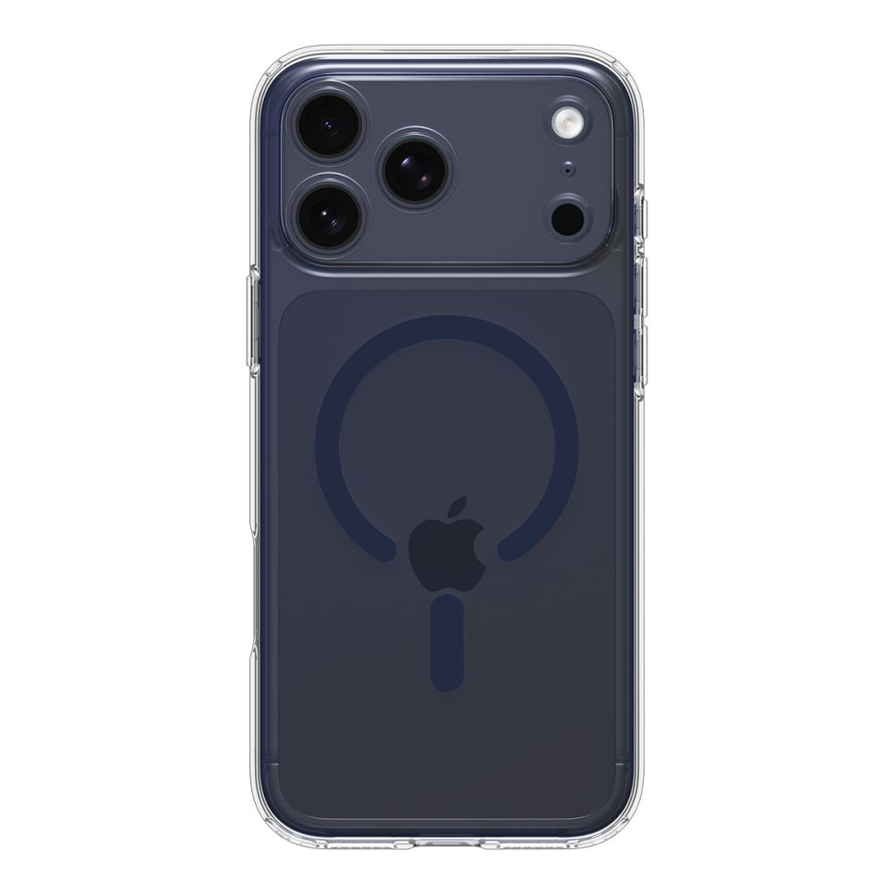 coque ultra hybrid mag magsafe pour iphone 17 pro spigen transparent/bleu profond