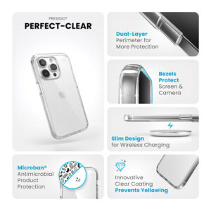 coque iphone 15 pro presidio perfect clear speck transparent