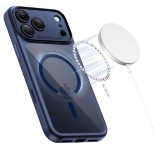 coque magpeak magsafe cc pour iphone 17 pro tech protect bleu profond/transparent