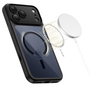 coque magpeak magsafe cc pour iphone 17 pro tech protect noir/transparent