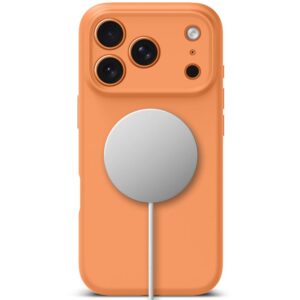 coque silicone magsafe pour iphone 17 pro tech protect orange cosmique