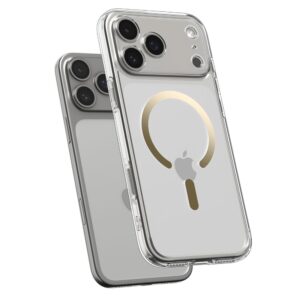 coque ultra hybrid mag magsafe pour iphone 17 pro spigen transparent/or
