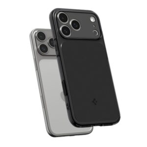 coque ultra hybrid ”t” mag magsafe pour iphone 17 pro spigen noir mat
