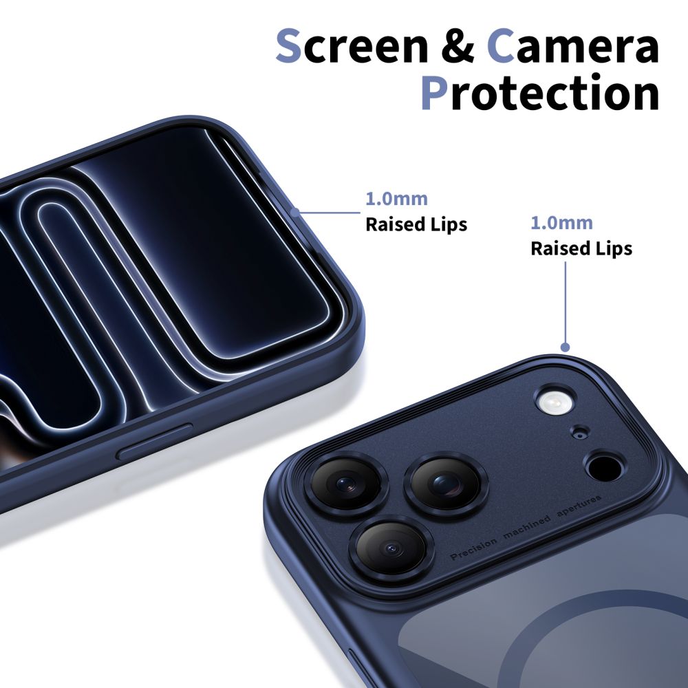 coque magpeak magsafe cc pour iphone 17 pro tech protect bleu profond/transparent