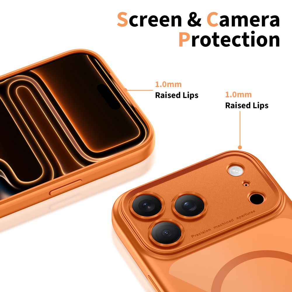 coque magpeak magsafe cc pour iphone 17 pro tech protect orange cosmique/transparent