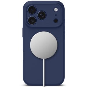 coque silicone magsafe pour iphone 17 pro tech protect bleu profond