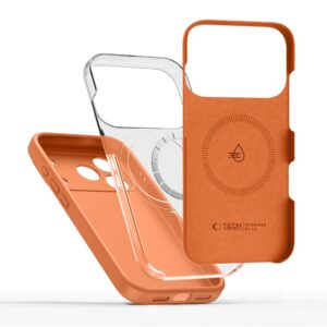 coque silicone magsafe pour iphone 17 pro tech protect orange cosmique
