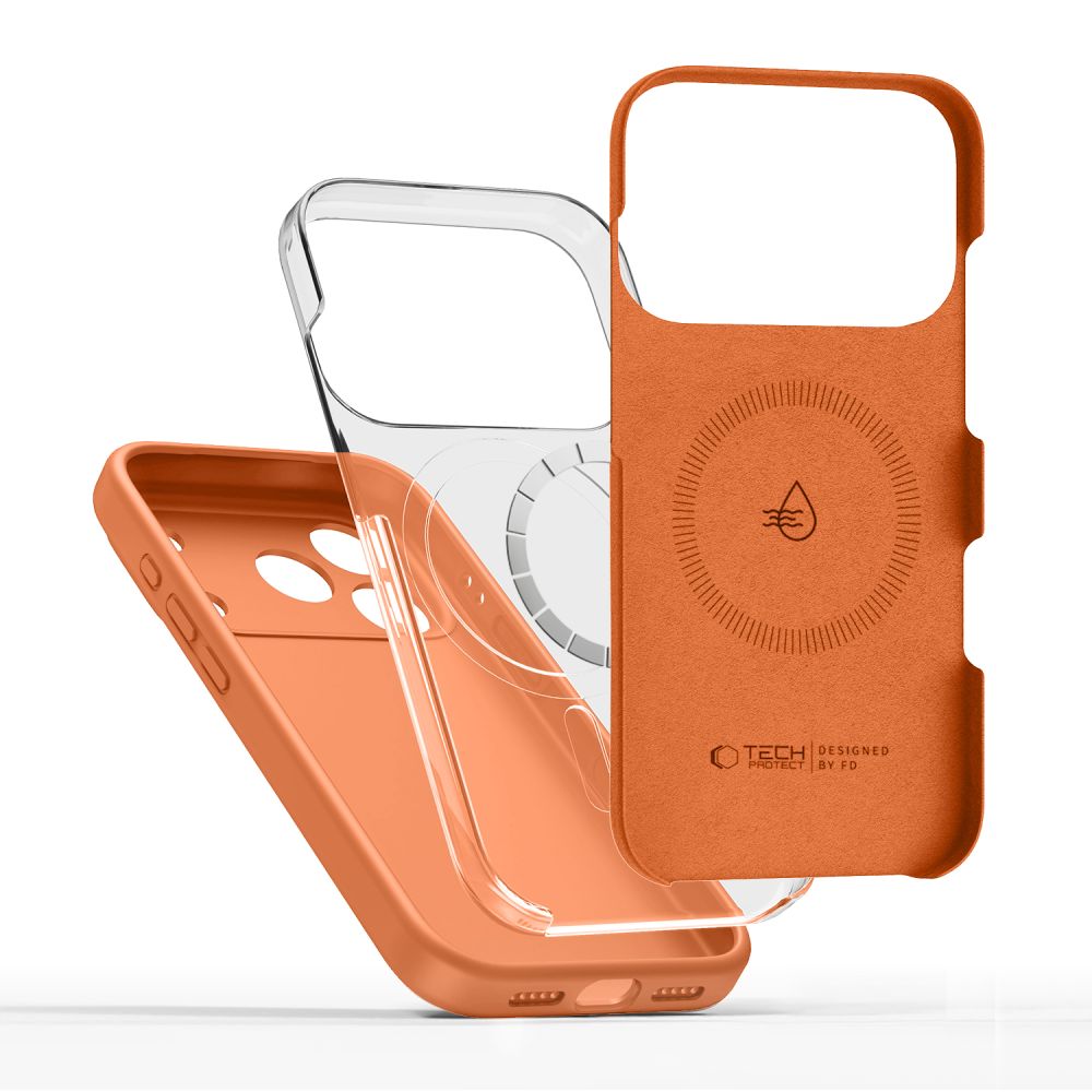 coque silicone magsafe pour iphone 17 pro tech protect orange cosmique