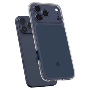 coque ultra hybrid ”t” mag magsafe pour iphone 17 pro spigen bleu mat