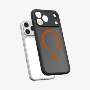 coque ultra hybrid mag magsafe pour iphone 17 pro spigen noir givré/orange