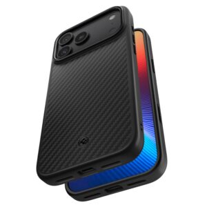 coque enzo aramid ”t” mag magsafe pour iphone 17 pro spigen noir