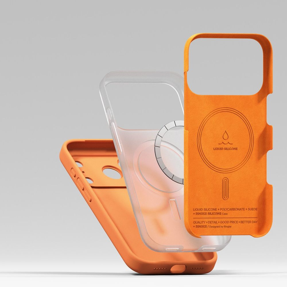 coque silicone magnetic magsafe pour iphone 17 pro ringke orange mandarine
