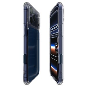 coque ultra hybrid ”t” mag magsafe pour iphone 17 pro spigen bleu mat
