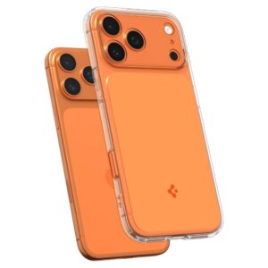 coque ultra hybrid ”t” mag magsafe pour iphone 17 pro spigen orange brillant