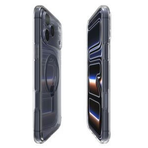 coque ultra hybrid mag magsafe pour iphone 17 pro spigen transparent/bleu profond