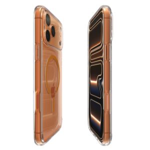 coque ultra hybrid mag magsafe pour iphone 17 pro spigen transparent/orange