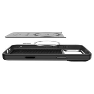 coque enzo aramid ”t” mag magsafe pour iphone 17 pro spigen noir/argent