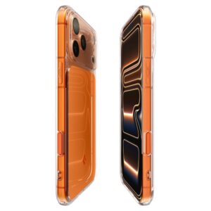 coque ultra hybrid ”t” mag magsafe pour iphone 17 pro spigen orange brillant