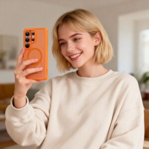 coque magmat magsafe pour samsung galaxy s26 ultra tech protect orange mat