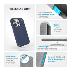 coque iphone 15 pro presidio2 grip speck bleu côtier