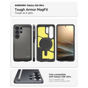 coque tough armor magsafe pour samsung galaxy s26 ultra spigen gris gunmetal