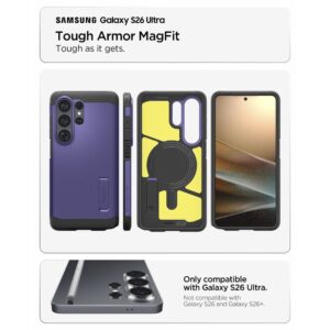 coque tough armor magsafe pour samsung galaxy s26 ultra spigen violet cendré