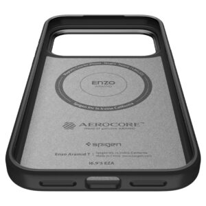 coque enzo aramid ”t” mag magsafe pour iphone 17 pro spigen noir