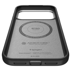 coque enzo aramid ”t” mag magsafe pour iphone 17 pro spigen noir/argent