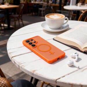 coque magmat magsafe pour samsung galaxy s26 ultra tech protect orange mat