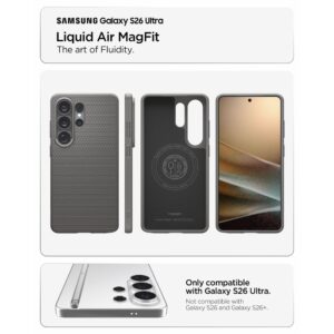 coque liquid air magsafe pour samsung galaxy s26 ultra spigen gris marbré