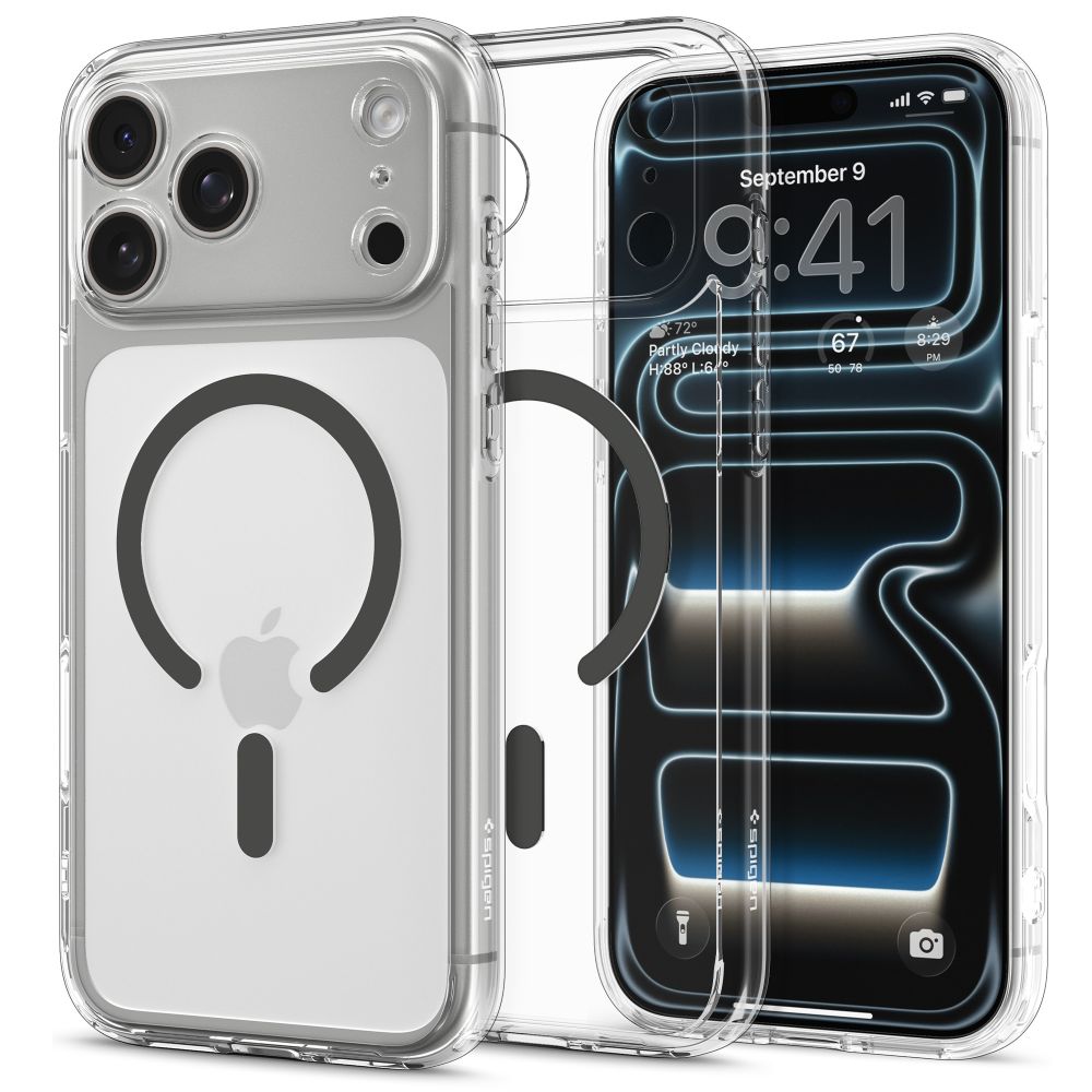 coque ultra hybrid mag magsafe pour iphone 17 pro spigen transparent/graphite