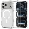 coque ultra hybrid mag magsafe pour iphone 17 pro spigen blanc givré